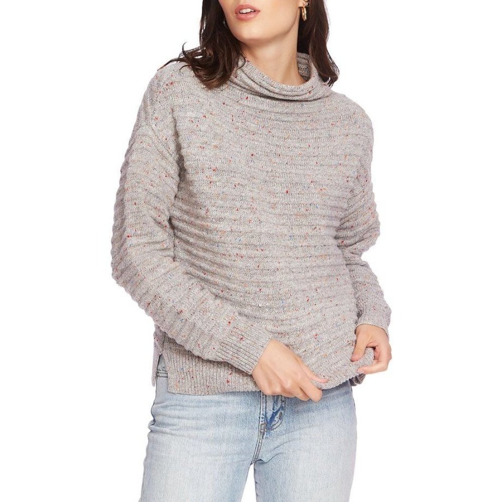 Court &‎ Rowe Women Speckled Ottoman Mock Neck Ribbed Knit Pullover Sweater med